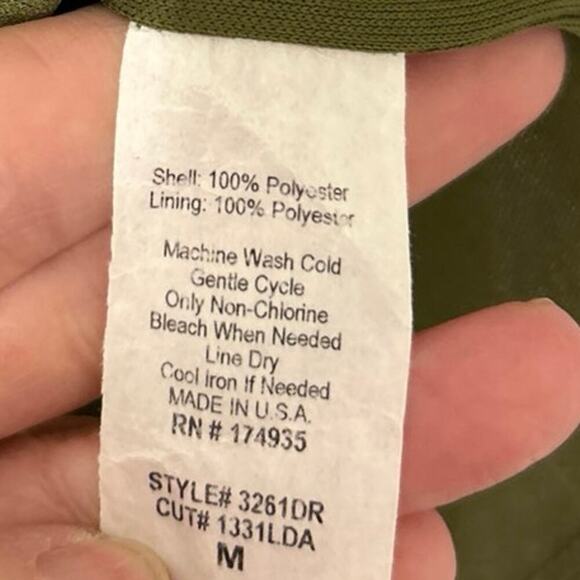 Verse Olive Green & Pink Floral Tie Wait 3/4 Sleeve V Neck Made in USA Med - Picture 9 of 10